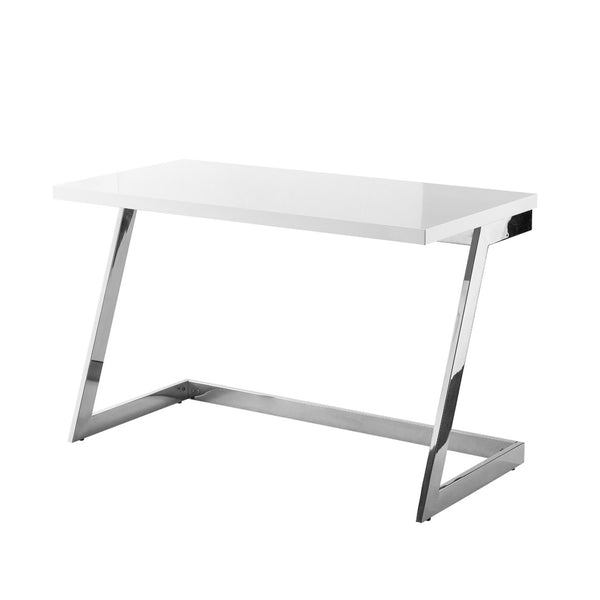 HomeRoots 47" Sleek Wood and Stainless Steel Sled Writing Desk – Elegant, Versatile, and Stylish Office Solution White/Chrome 543754