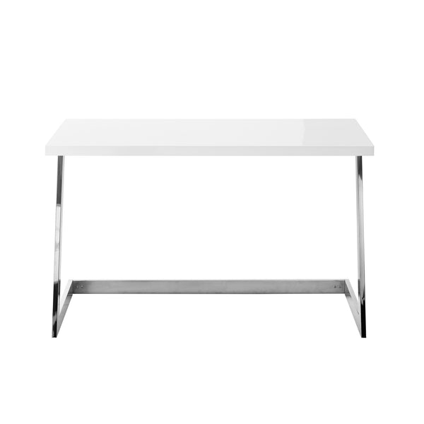 Homeroots 47" Elegant Wood And Stainless Steel Sled Writing Desk - Classic Design For Home Office And Living Room White,Chrome  543754