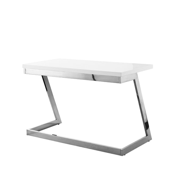 Homeroots 47" Elegant Wood And Stainless Steel Sled Writing Desk - Classic Design For Home Office And Living Room White,Chrome  543754