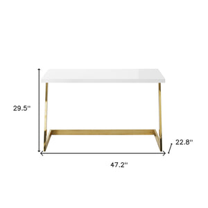 Homeroots 47" White And Gold Writing Desk White,Gold  543755
