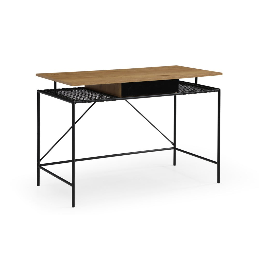 HomeRoots 43" Compact Writing Desk with Modern Design and Drawer for Organized Workspace in Any Room Natural/Black 543756