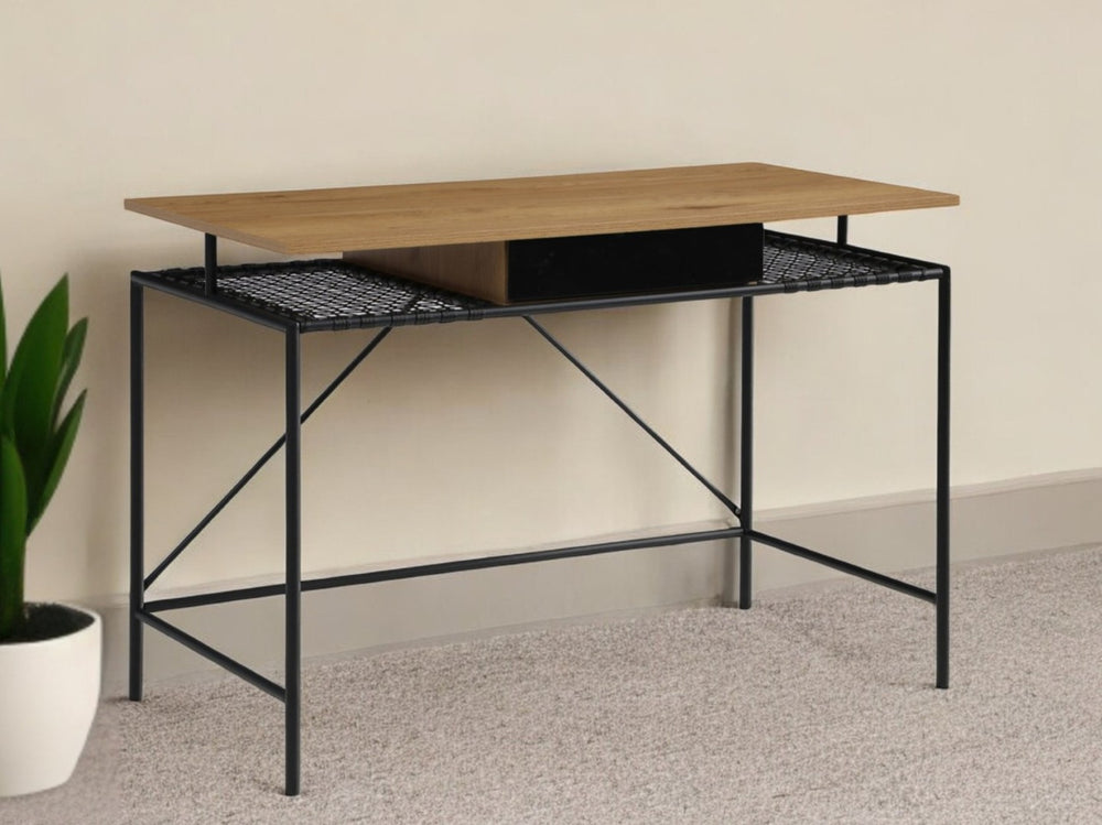 HomeRoots 43" Compact Writing Desk with Modern Design and Drawer for Organized Workspace in Any Room Natural/Black 543756