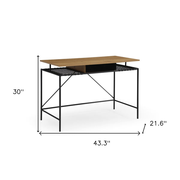 Homeroots 43" Natural And Black Writing Desk Natural,Black  543756