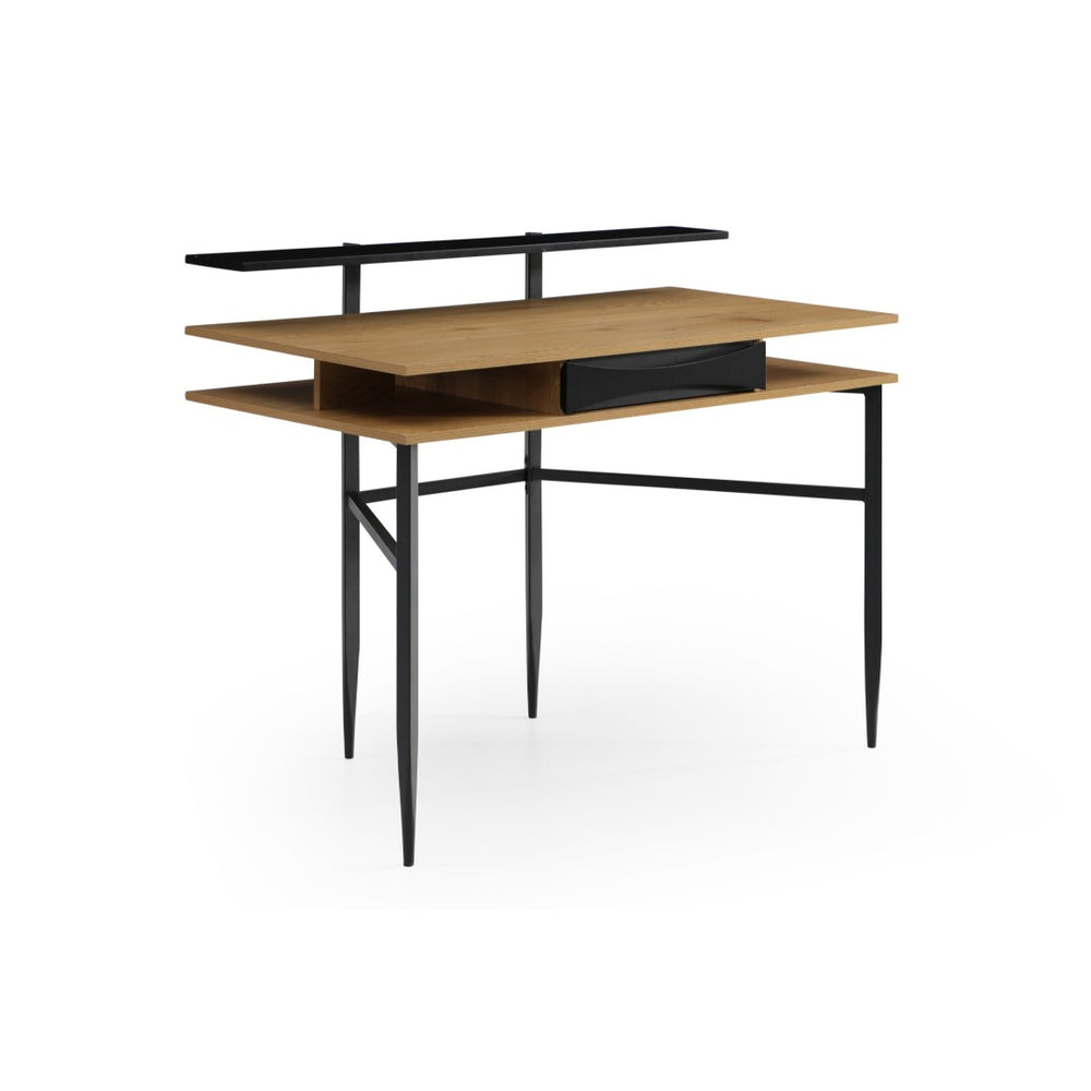 HomeRoots 43" Modern Writing Desk with Sleek Wood Top and Sturdy Metal Base for Home Office Organization Natural/Black 543760