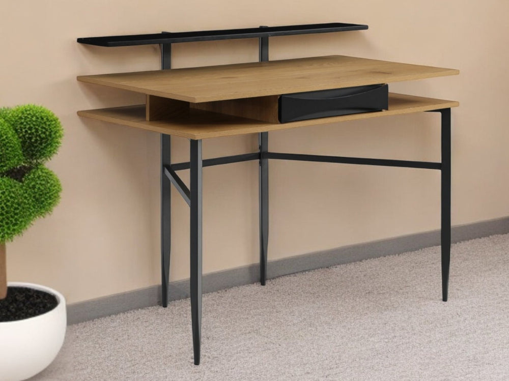 HomeRoots 43" Modern Writing Desk with Sleek Wood Top and Sturdy Metal Base for Home Office Organization Natural/Black 543760