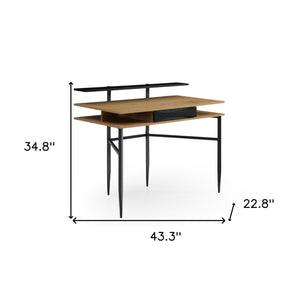 Homeroots 43" Natural And Black Writing Desk Natural,Black  543760
