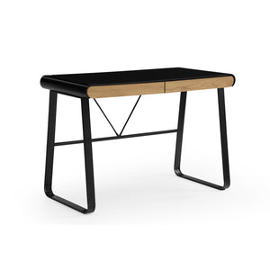 HomeRoots 43" Black Wood and Metal Writing Desk - Stylish Storage & Modern Design for Home Office & Living Room 543762
