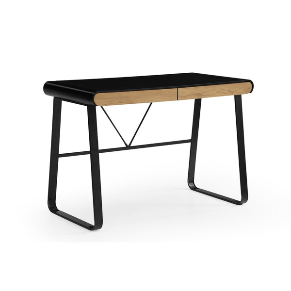 HomeRoots 43" Black Wood and Metal Writing Desk - Stylish Storage & Modern Design for Home Office & Living Room 543762