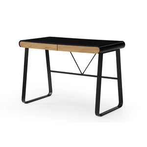 HomeRoots 43" Black Wood and Metal Writing Desk - Stylish Storage & Modern Design for Home Office & Living Room 543762