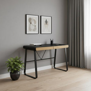 HomeRoots 43" Black Wood and Metal Writing Desk - Stylish Storage & Modern Design for Home Office & Living Room 543762