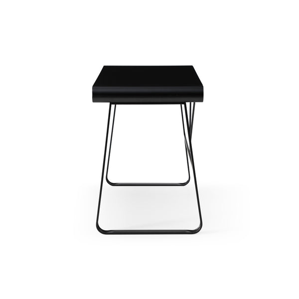HomeRoots 43" Black Wood and Metal Writing Desk - Stylish Storage & Modern Design for Home Office & Living Room 543762