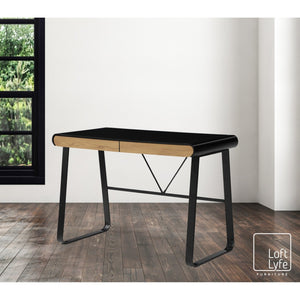 HomeRoots 43" Black Wood and Metal Writing Desk - Stylish Storage & Modern Design for Home Office & Living Room 543762