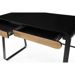HomeRoots 43" Black Wood and Metal Writing Desk - Stylish Storage & Modern Design for Home Office & Living Room 543762
