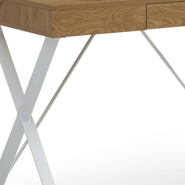 Homeroots 43" Natural And White Writing Desk Natural,White  543765