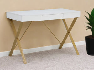 Homeroots 43" White And Gold Writing Desk White,Gold  543766