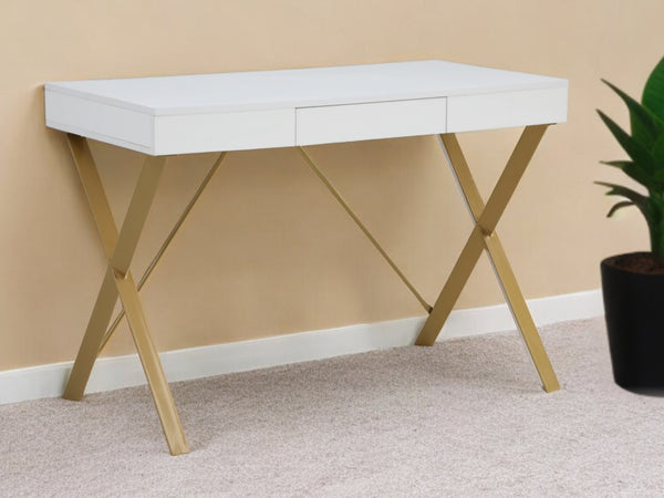 Homeroots 43" White And Gold Writing Desk White,Gold  543766