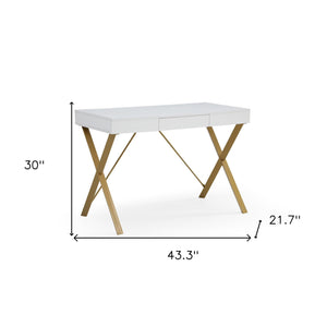 Homeroots 43" White And Gold Writing Desk White,Gold  543766