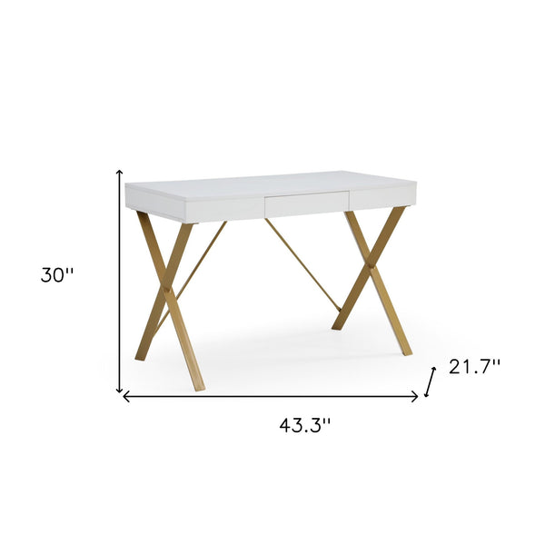 Homeroots 43" White And Gold Writing Desk White,Gold  543766