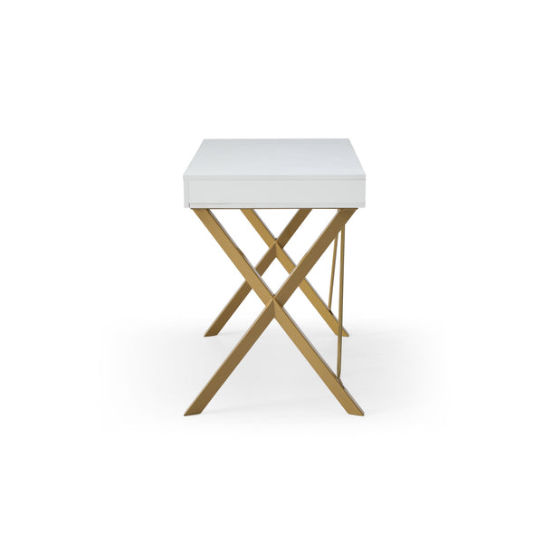 Homeroots 43" White And Gold Writing Desk White,Gold  543766
