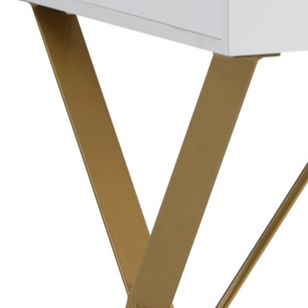 Homeroots 43" White And Gold Writing Desk White,Gold  543766