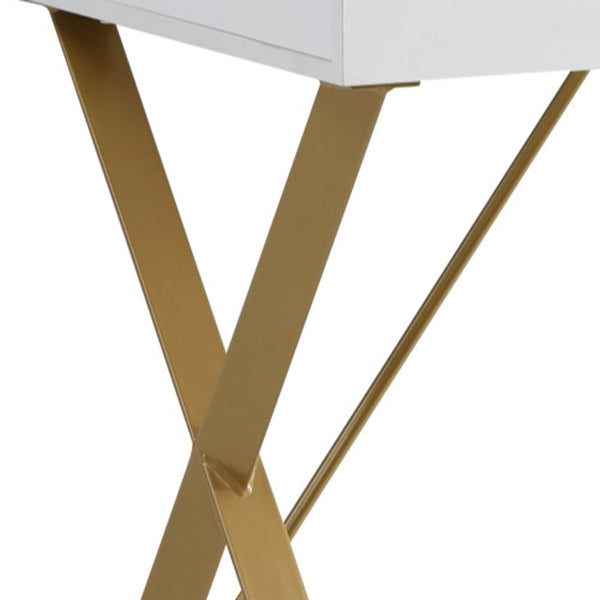 Homeroots 43" White And Gold Writing Desk White,Gold  543766