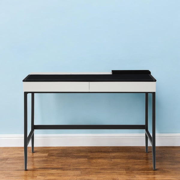Homeroots 43" Black And White Writing Desk With Two Drawers Black,White  543770