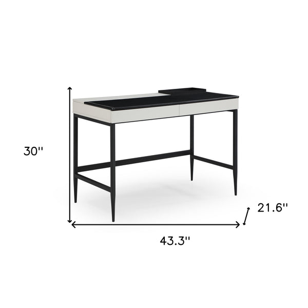 Homeroots 43" Black And White Writing Desk With Two Drawers Black,White  543770