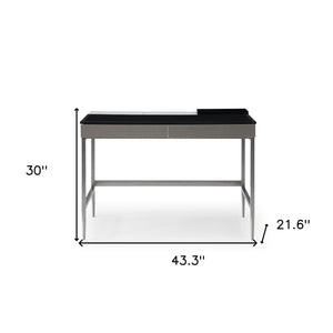 Homeroots 43" Black And Gray Writing Desk With Two Drawers Black,Grey  543771