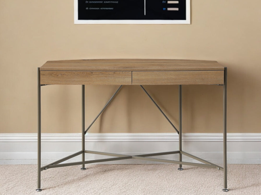 Homeroots 45" Natural And Bronze Half Circle Writing Desk With Two Drawers Natural,Bronze  543772