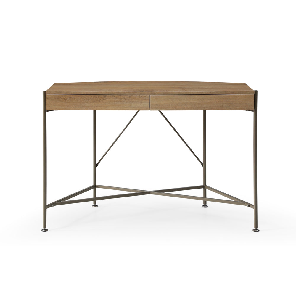 Homeroots 45" Natural And Bronze Half Circle Writing Desk With Two Drawers Natural,Bronze  543772