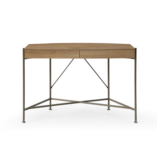 Homeroots 45" Natural And Bronze Half Circle Writing Desk With Two Drawers Natural,Bronze  543772