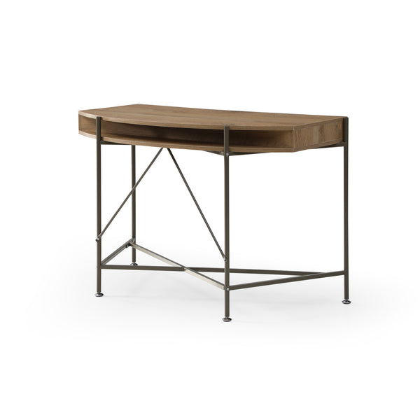 Homeroots 45" Natural And Bronze Half Circle Writing Desk With Two Drawers Natural,Bronze  543772
