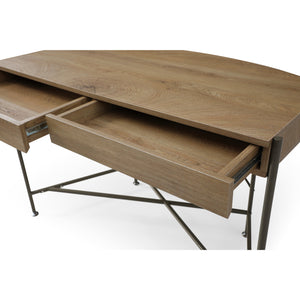 Homeroots 45" Natural And Bronze Half Circle Writing Desk With Two Drawers Natural,Bronze  543772