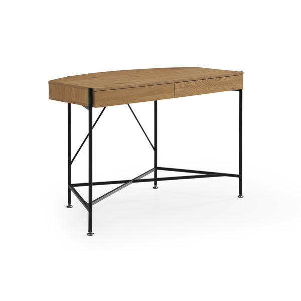 Homeroots 45" Natural And Black Half Circle Writing Desk With Two Drawers Natural,Black  543773