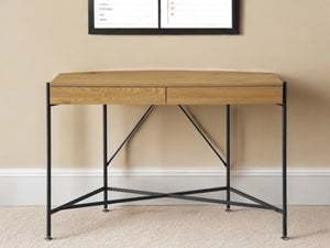 Homeroots 45" Natural And Black Half Circle Writing Desk With Two Drawers Natural,Black  543773