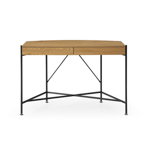 Homeroots 45" Natural And Black Half Circle Writing Desk With Two Drawers Natural,Black  543773