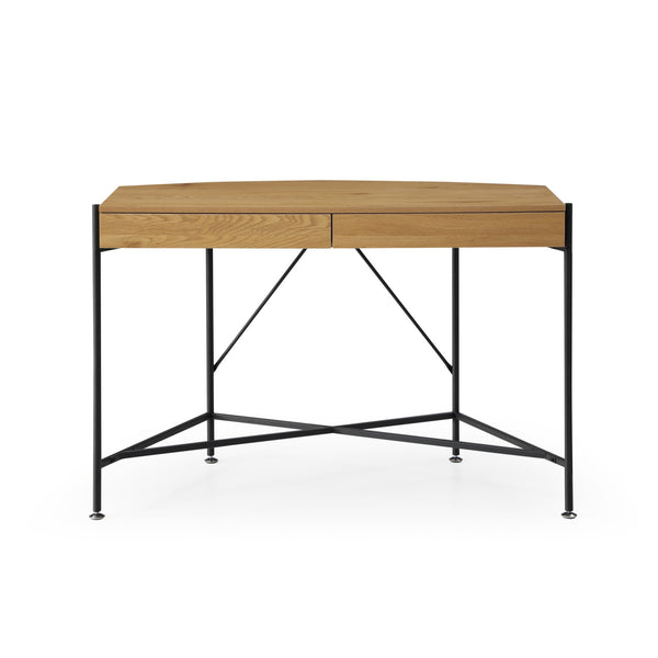 Homeroots 45" Natural And Black Half Circle Writing Desk With Two Drawers Natural,Black  543773
