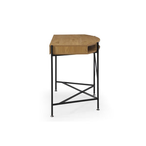 Homeroots 45" Natural And Black Half Circle Writing Desk With Two Drawers Natural,Black  543773