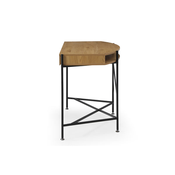 Homeroots 45" Natural And Black Half Circle Writing Desk With Two Drawers Natural,Black  543773