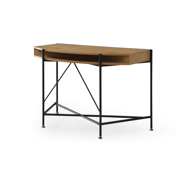 Homeroots 45" Natural And Black Half Circle Writing Desk With Two Drawers Natural,Black  543773