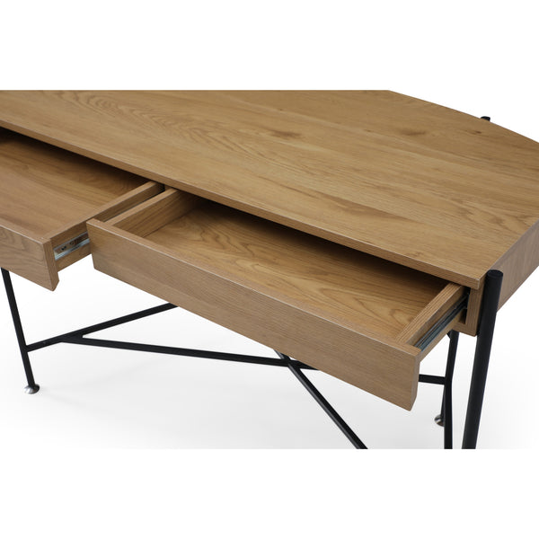 Homeroots 45" Natural And Black Half Circle Writing Desk With Two Drawers Natural,Black  543773