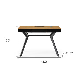 Homeroots 43" Natural And Black Writing Desk With Three Drawers Natural,Black  543775