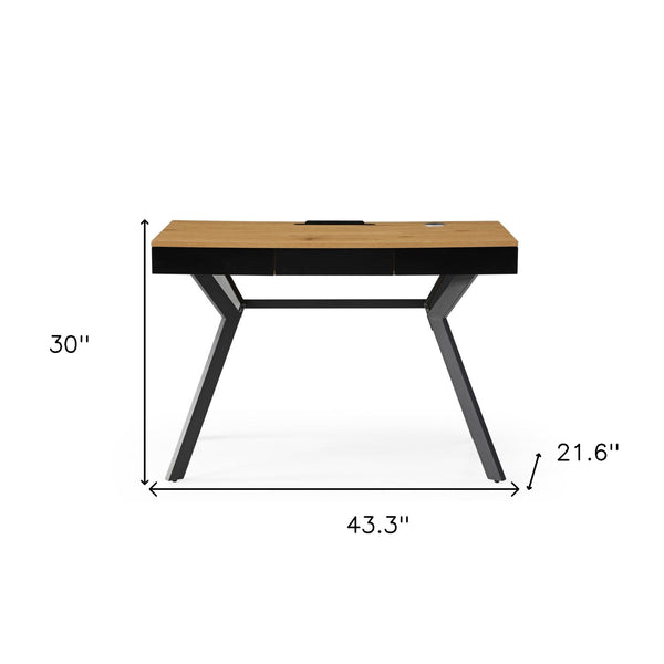 Homeroots 43" Natural And Black Writing Desk With Three Drawers Natural,Black  543775