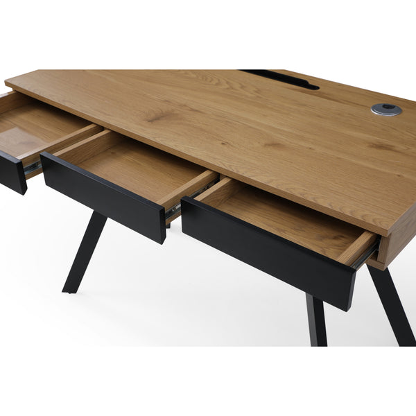 Homeroots 43" Natural And Black Writing Desk With Three Drawers Natural,Black  543775