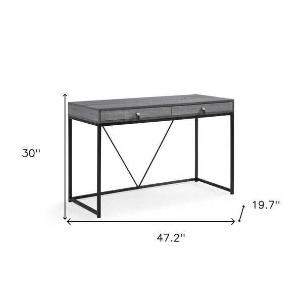Homeroots 47" Gray And Black Writing Desk With Two Drawers Grey,Black  543777