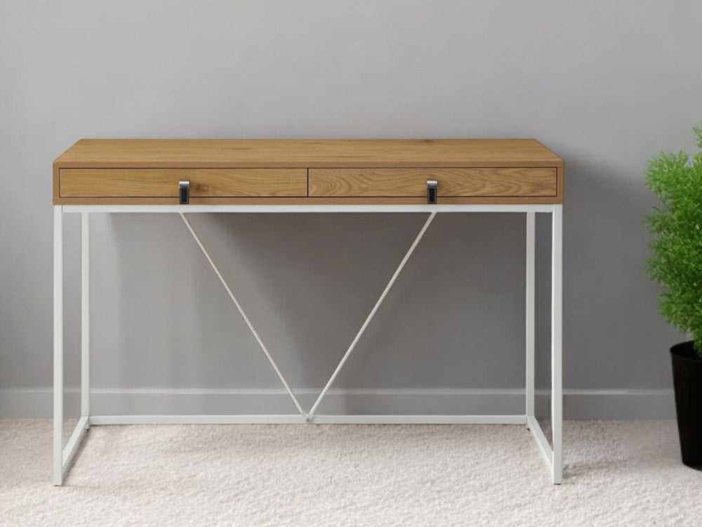 HomeRoots 47" Elegant Writing Desk with Two Drawers for Stylish Organization in Home Office or Living Space Natural/White 543779