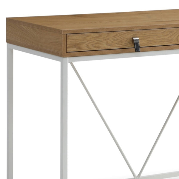 Homeroots 47" Natural And White Writing Desk With Two Drawers Natural,White  543779