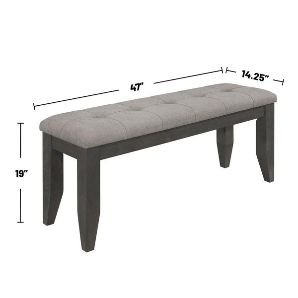 English Elm Fabric Button-Tufted Upholstered Wood Dining Bench in Dark Grey — Durable Rubberwood, Padded Comfort B016P368754