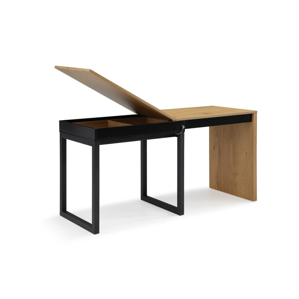 HomeRoots 63" Natural and Black Wood and Metal Writing Desk - Stylish, Spacious, and Durable Workspace Solution 543780