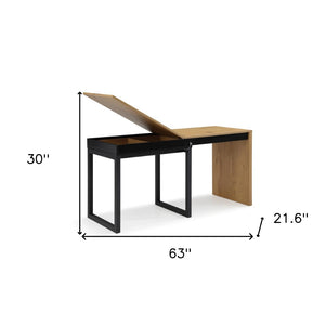 HomeRoots 63" Natural and Black Wood and Metal Writing Desk - Stylish, Spacious, and Durable Workspace Solution 543780